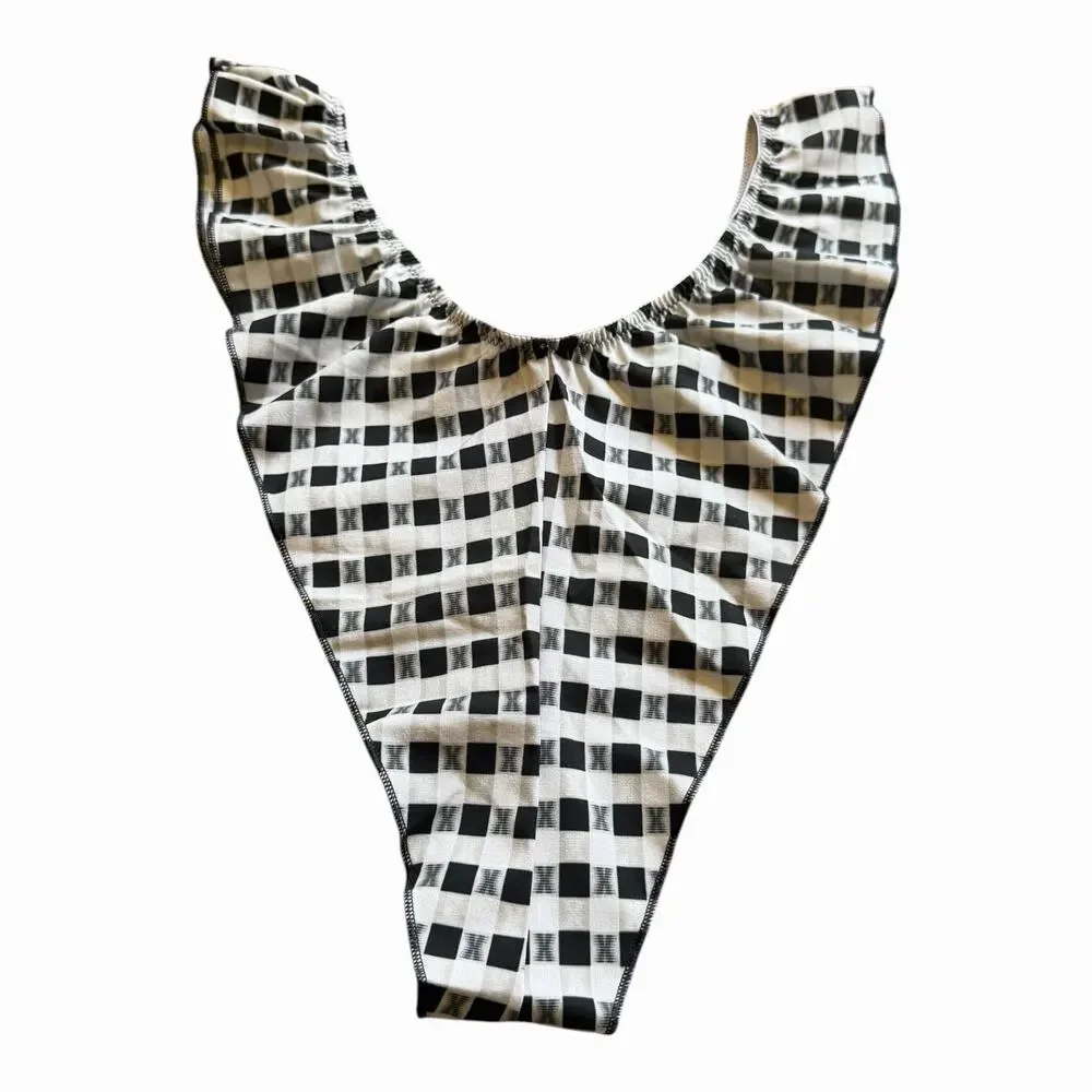 Savage X Fenty Gingham Ruffle Panty Size Medium NWT Black White Rihanna